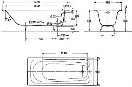Чугунная ванна Jacob Delafon Soissons E2921 без ручек 170х70 фото