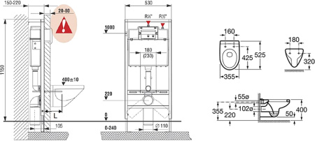 Комплект Roca Victoria ПЭК 893100000 инсталляция + унитаз + сиденье+ кнопка фото