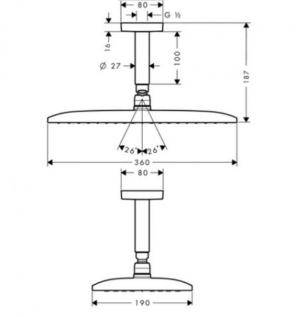 Верхний тропический душ с держателем Hansgrohe Raindance E 360 1jet 27381000 фото