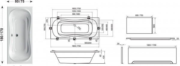 Акриловая ванна Ravak Campanula II CB21000000 180х80 фото