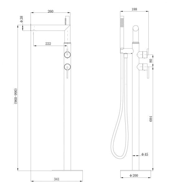 Напольный смеситель для ванны и душа Abber Perfekte 316 AF8A15BST сталь брашированная фото