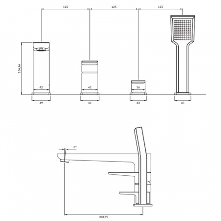 Смеситель на борт ванны Omnires Parma PM7432GR графит фото