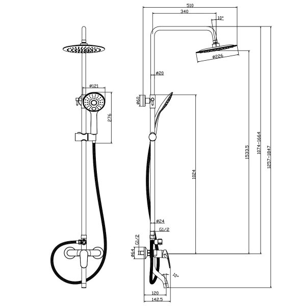 Душевая система (стойка) Rossinka RS45 RS45-46 фото