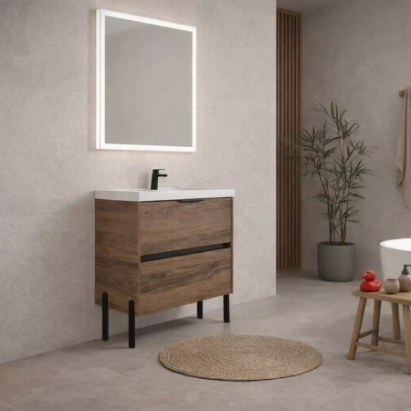 Тумба с раковиной Comforty Селенга-80 00-00021875 дуб тёмно-коричневый фото