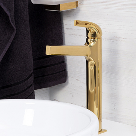 Высокий смеситель для раковины WasserKRAFT Sauer 7103H глянцевое золото фото