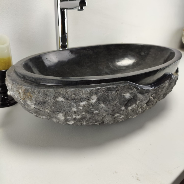 Накладная раковина из мрамора Oval Black Marmo Wave OM-00870 (57*37*15) фото