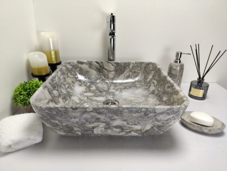 Раковина из мрамора Indo Square Grey Medium MS-00190 фото