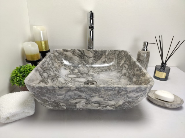 Раковина из мрамора Indo Square Grey Medium MS-00190 фото