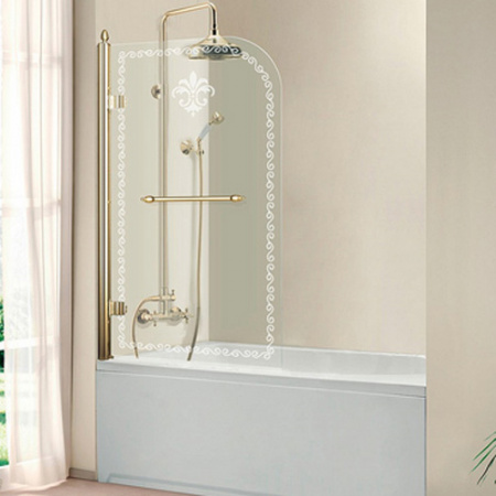 Шторка для ванны распашная Cezares Retro RETRO-V-1-80/145-CP-G-L золото L прозрачное стекло фото