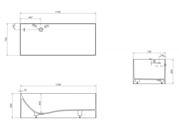 Ванна из искусственого камня Abber Stein AS9640-1.7 170x72 белая матовая фото