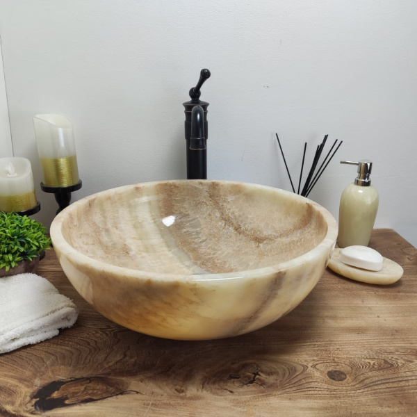 Накладная раковина из оникса Bowl Sunset Medium Tin Lip BO-00827 фото