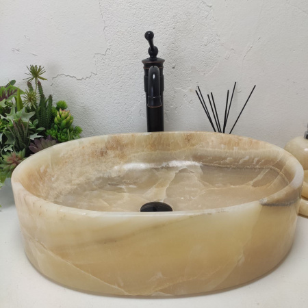 Накладная раковина из оникса Oval Yellow OY-01579 (53*38*14) фото