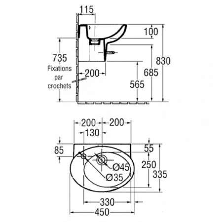 Раковина-моноблок подвесная с единым полупьедесталом Jacob Delafon Presquile E1337 45 см фото