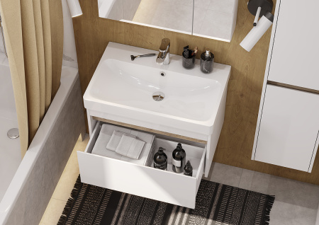 Тумба с раковиной Акватон Марти 70 1A267501MY010 белый глянцевый / дуб эдгрейн фото