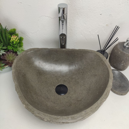 Накладная раковина из речного камня RS01380 (48*39*15) фото