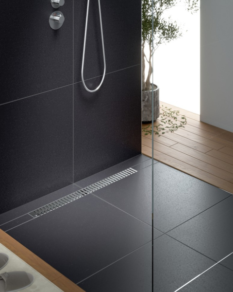 Душевой лоток Timo Drain System 90 DS230109/00 с перфорированной решеткой lines, хром фото