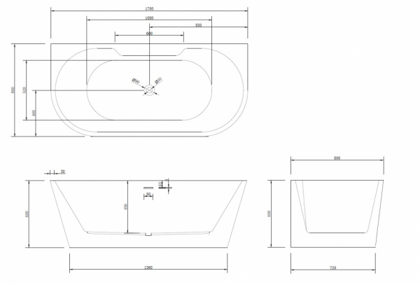 Ванна акриловая Abber AB9296-1.7 170x80 фото
