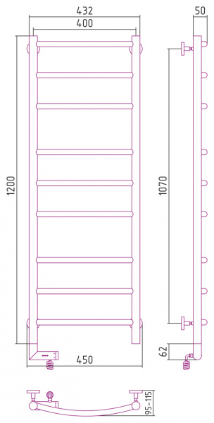Полотенцесушитель электрический Сунержа Галант 2.0 120х40 с блоком управления слева, 00-5200-1240 фото