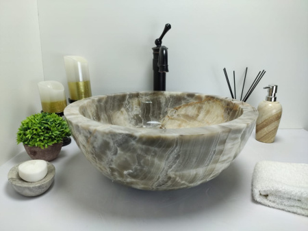 Накладная раковина из оникса Bowl Grey Medium BO-00001 фото
