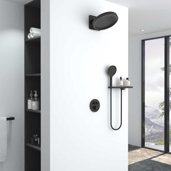 Душевая система скрытого монтажа с термостатом Vincea Inspire VSFW-3I22MT3RMB черная матовая фото