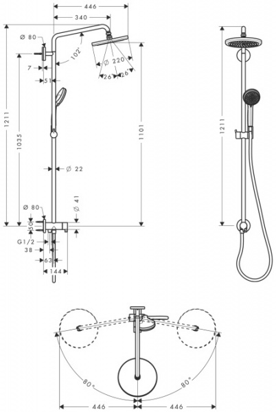 Душевая система (стойка) Hansgrohe Croma 220 Showerpipe Reno 27224000 фото