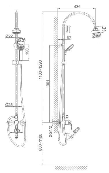 Душевая система (стойка) D&K Eucharius Rhein DA1373701C11 фото