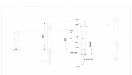 Высокий смеситель для раковины Bravat Rhein F1429564CP-A-ENG фото