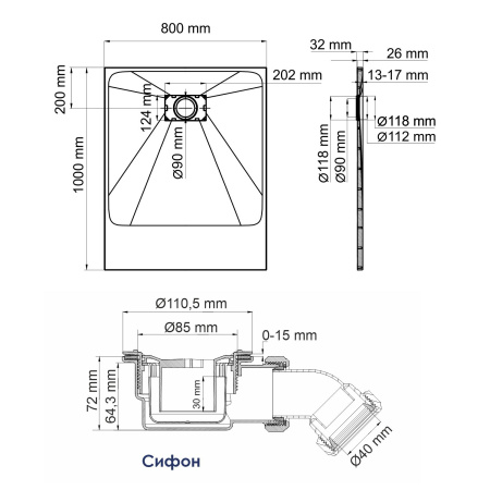 Душевой поддон из стеклопластика WasserKRAFT Main 41T17 100x80 фото