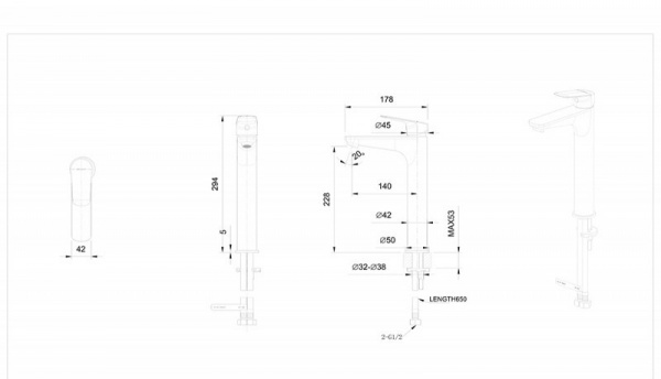 Высокий смеситель для раковины Bravat Rhein F1429564CP-A-ENG фото