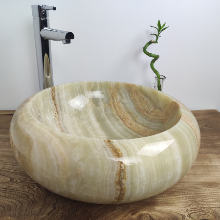 Накладная раковина из оникса Indo Donut Green Medium DO-000161 фото