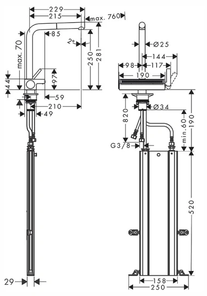 Смеситель для кухни Hansgrohe Aquno Select M81 73830800 сталь матовая фото