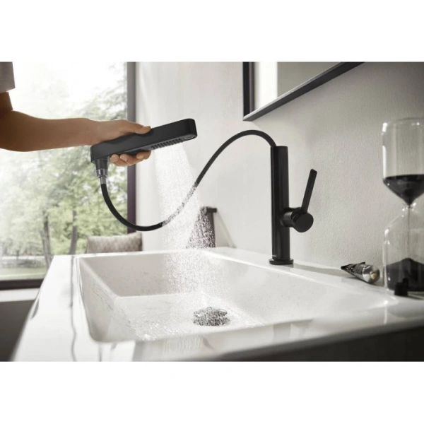 Смеситель для раковины Hansgrohe Finoris 2jet 76063670 черный матовый, с вытяжной лейкой фото