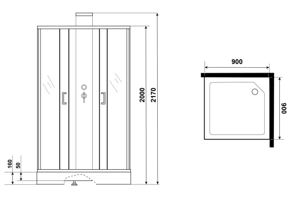 Душевая кабина Grossman Elegans GR251Q 90x90 черная фото