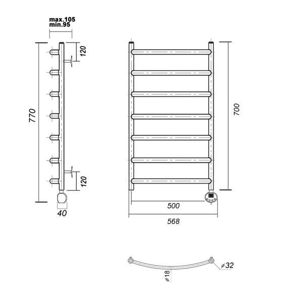 Полотенцесушитель электрический Domoterm Калипсо   Калипсо П7 500x700 ER золото фото