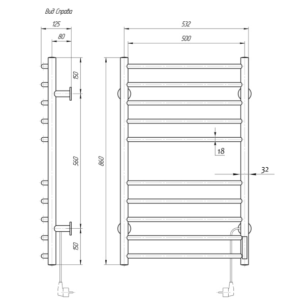 Полотенцесушитель электрический Domoterm Классик DMT 109-10 50x86 TBOX EK R фото