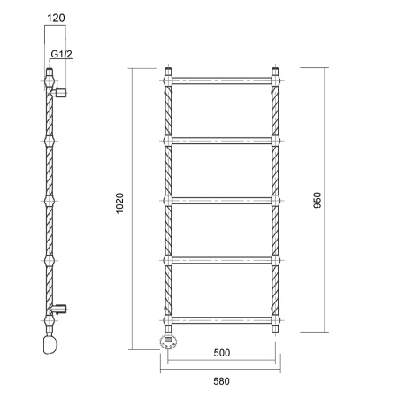 Полотенцесушитель электрический Domoterm Винтаж Винтаж П5 500х950 АБР EL фото