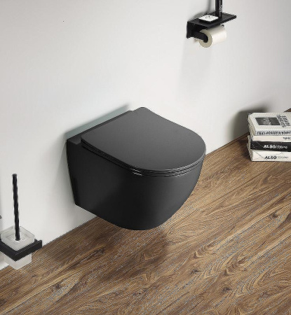 Подвесной унитаз безободковый CeramaLux NC 2197MDH с сиденьем, cерый матовый фото