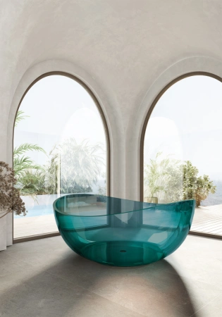 Круглая ванна из полиэфирной смолы Abber Kristall AT9705Aquamarin 150x150 бирюзовая фото