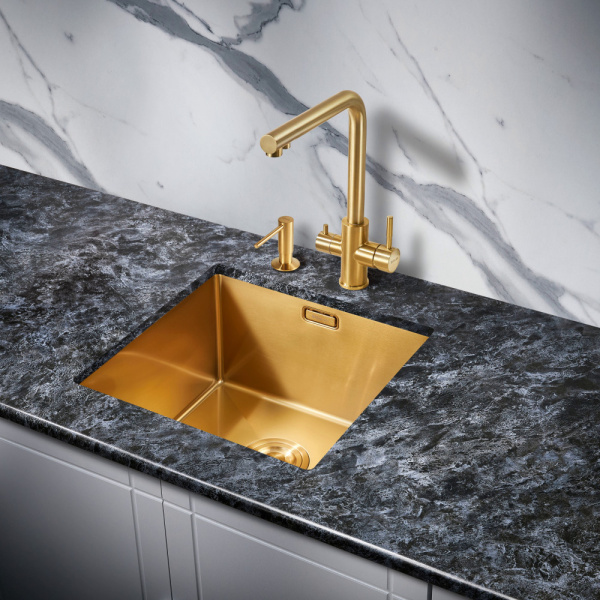Мойка для кухни из нержавеющей стали Milacio Denia 44 Steel MC.77438 44x44 брашированное золото  фото