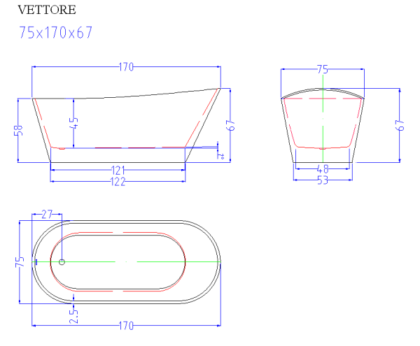 Акриловая ванна Cerutti SPA Vettore CT9208 170x75 фото