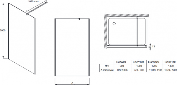 Душевая перегородка Jacob Delafon Contra E22W90-GA 90 см фото