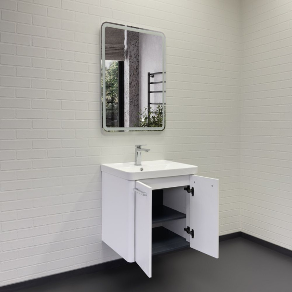 Тумба с раковиной Comforty Лима Катунь 60ПД 00-00018663CF белая матовая фото