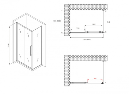 Душевой уголок ABBER Schwarzer Diamant AG30160BMH-S100BM 160x100 фото