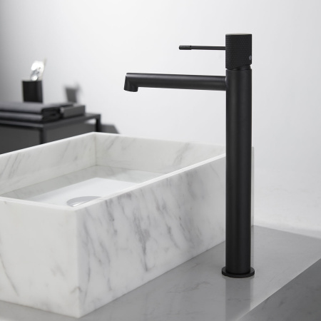 Высокий смеситель для раковины Vincea Desire VBF-1D2MB черный матовый фото