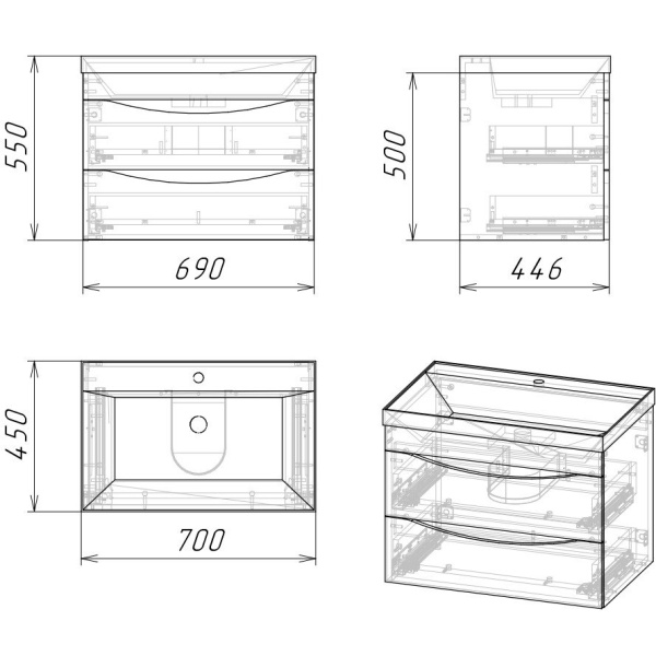 Тумба под раковину Grossman Талис-70 107011 бетон пайн/белый глянец фото