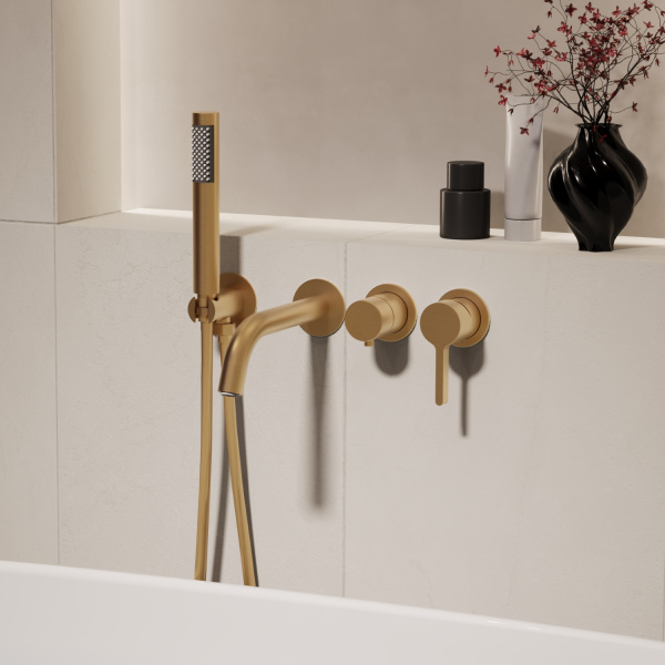 Смеситель для ванны с душем Vincea Villa VTFW-1VL1BG брашированное золото фото