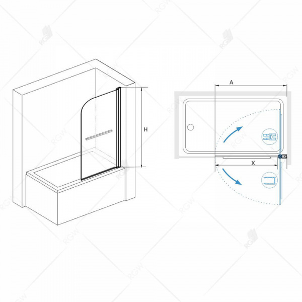 Шторка на ванну маятниковая RGW Screens SC-15 06111508-11 80 см прозрачное стекло фото