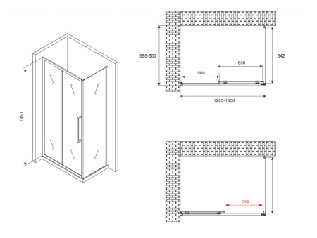 Душевой уголок ABBER Schwarzer Diamant AG30130BH-S60B 130x60 фото