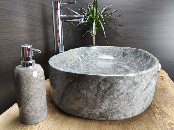 Раковина из мрамора Indo Oval Grey Big OM-00086 фото