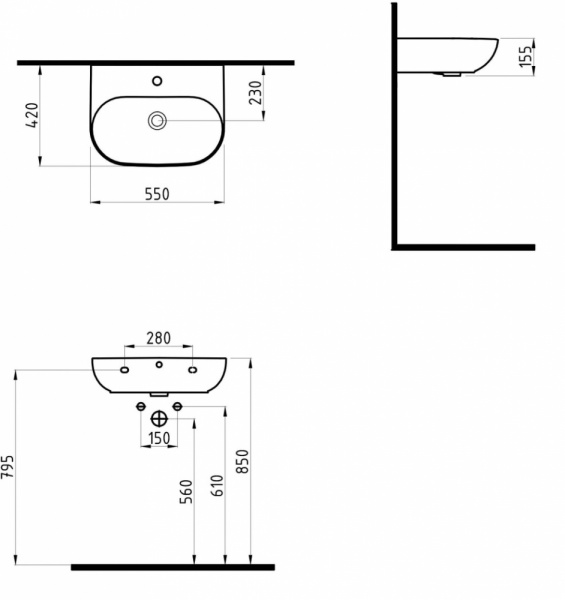 Раковина Bien Vokha MDLS05501FD1W3000 55x42 фото